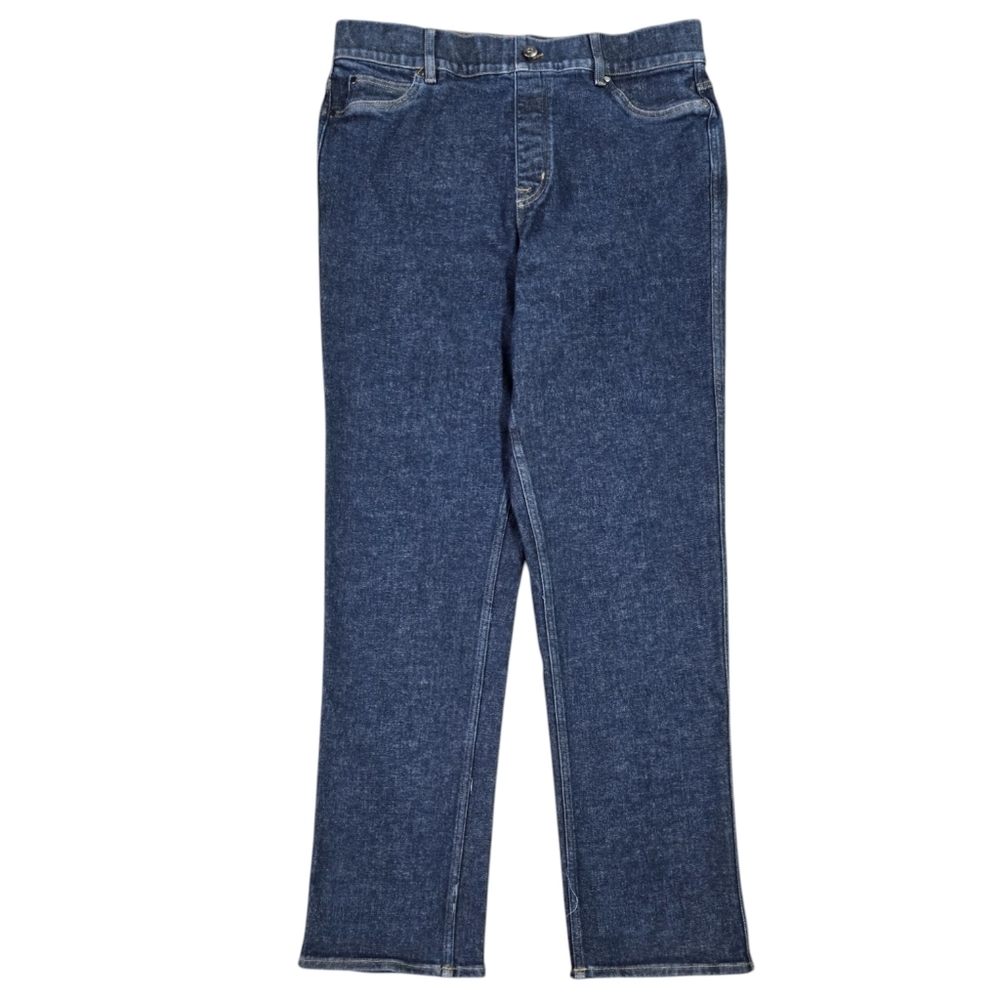 Spanx Straight Leg Pull On Dark Wash Raw Indigo Jeans TALL LONG 2X 20549T
